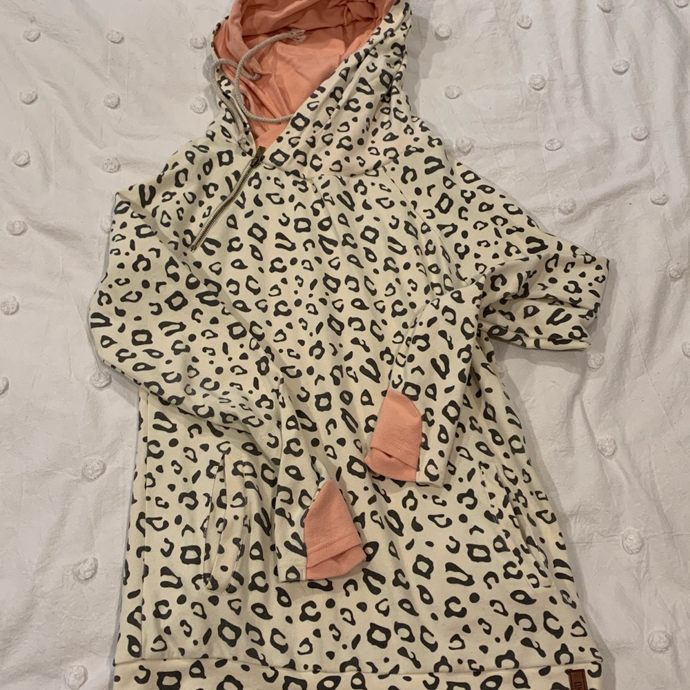 Leopard Print Double Hooded Sweatshirt